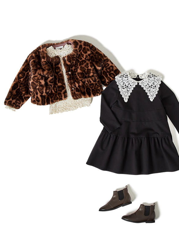 Kids’ Faux Fur Coat / Kids’ Lace Top / Kids’ Dress / Kids’ Side Gore Boots
