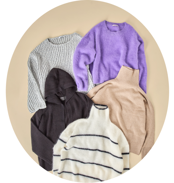 Essential Fur Knit / Handcrafted-Look Knit / Wool-Cashmere Raglan Turtle Knit / Yak Wool Hoodie Cardigan / Mohair Mix Stripe High-Neck Knit