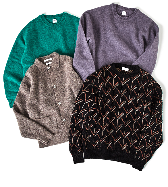 Suri Alpaca Blend Crew Neck Sweater / Yak Alpaca Blend Cardigan / Geometric Pattern Jacquard Knit